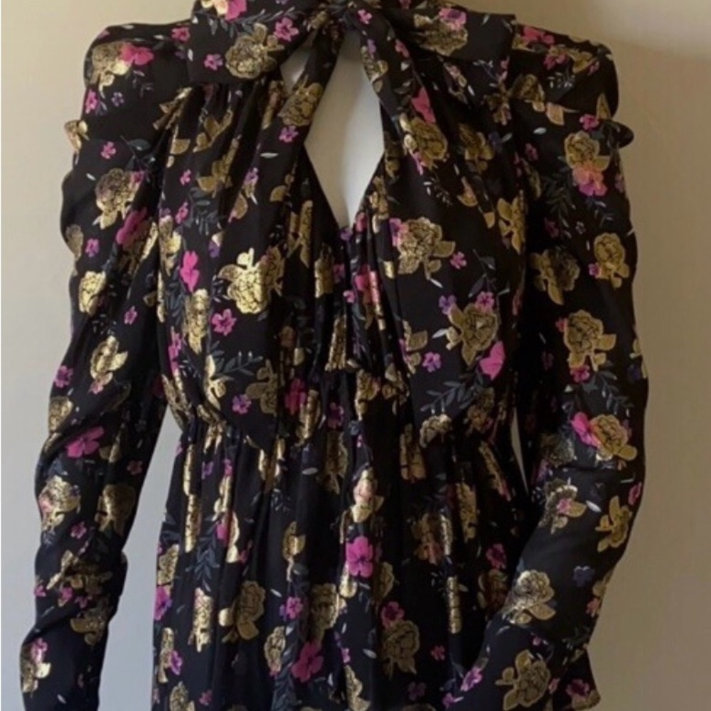 Zara Floral Black and Gold Women's Top, Size L. PTP 22.